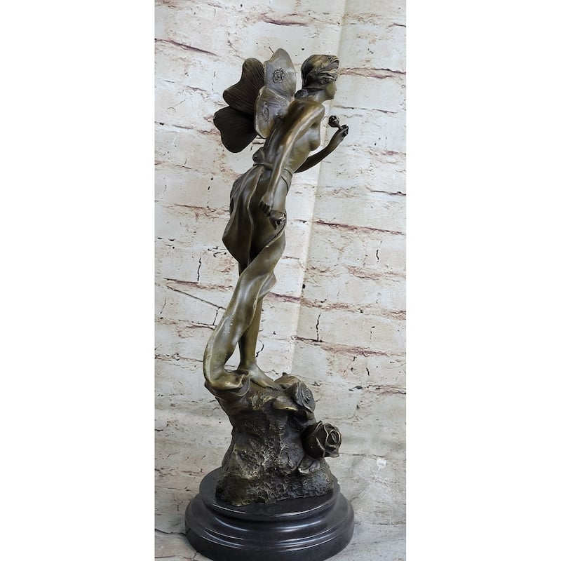 Signed: Villanis, Bronze Art Nouveau Fairy Sculpture Figure Hot Cast Figurine