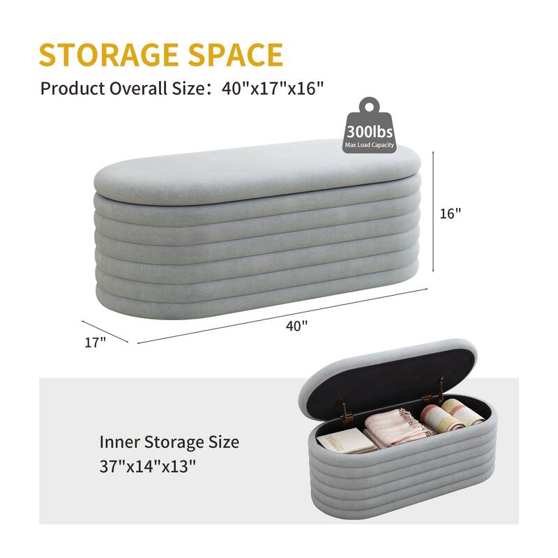 Storage Chenille Ottoman Bench Upholstered Fabric Storage Bench End of Bed Stool with Safety Hinge for Bedroom, Living Room