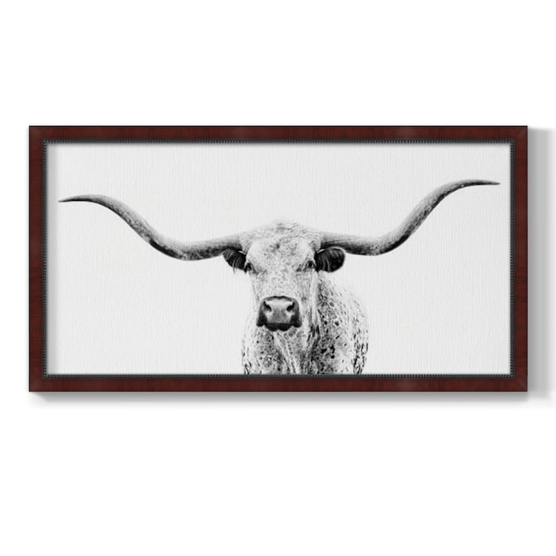 Longhorn Gaze Premium Framed Canvas- Ready to Hang - 22x42 - Maple