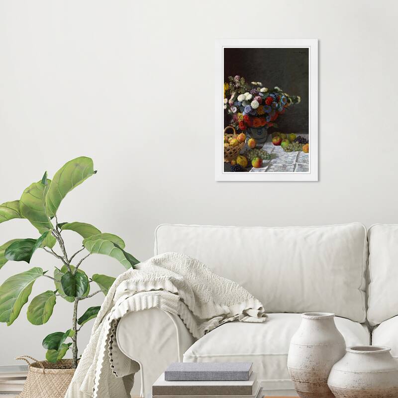 Wynwood Studio Prints Floral and Botanical Monet - Still Life with Flowers and Fruit Traditional Wall Art Canvas Print - 21.0 x 15.0 - White