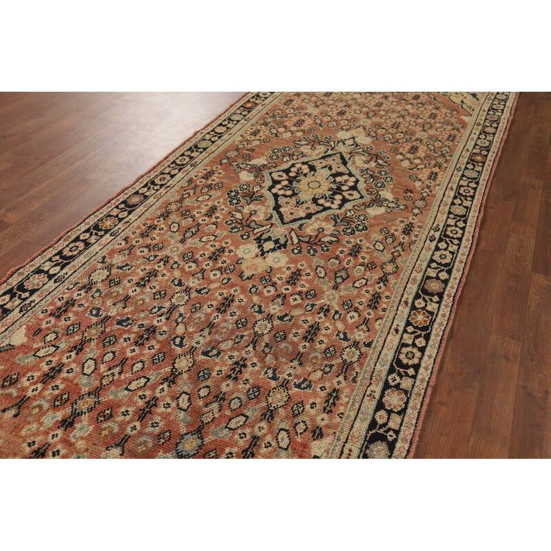 Orange Geometric Mahal Antique Persian Wool Carpet - 3'9" x 11'6"