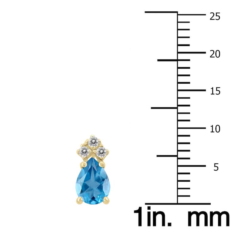 Marquee 14K Yellow Gold 6x4MM Pear Blue Topaz and Diamond Earrings