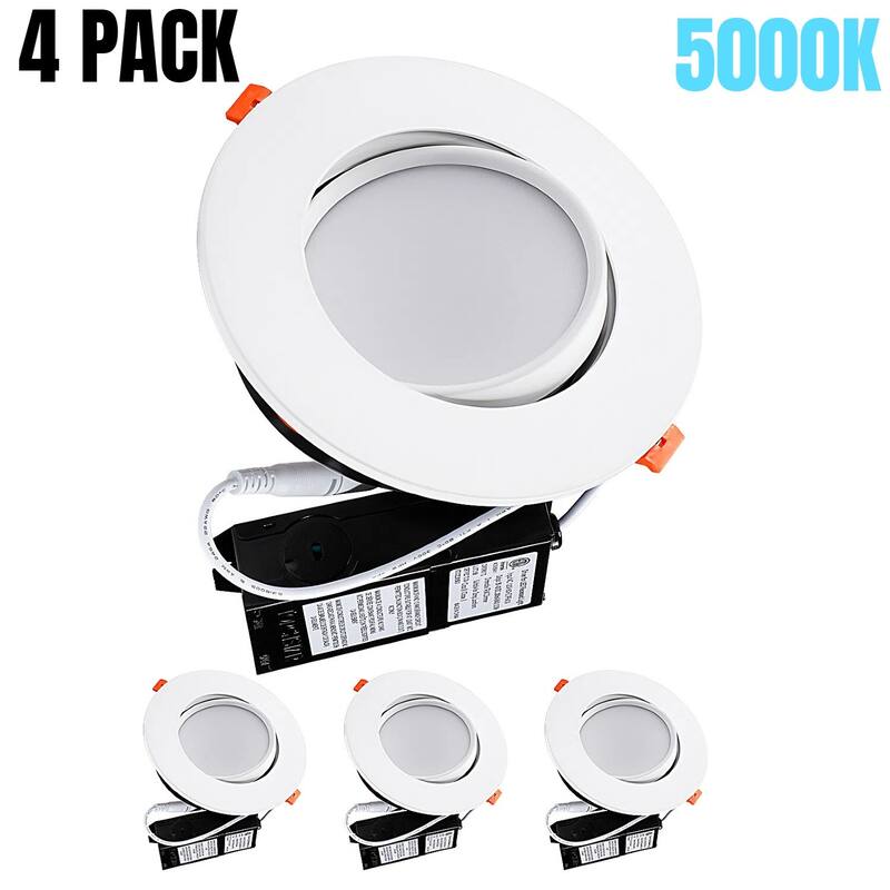 4 Pack 13.5W 6 Inch Dimmable Slim Gimbal LED Recessed Light, CRI90 - 5000K