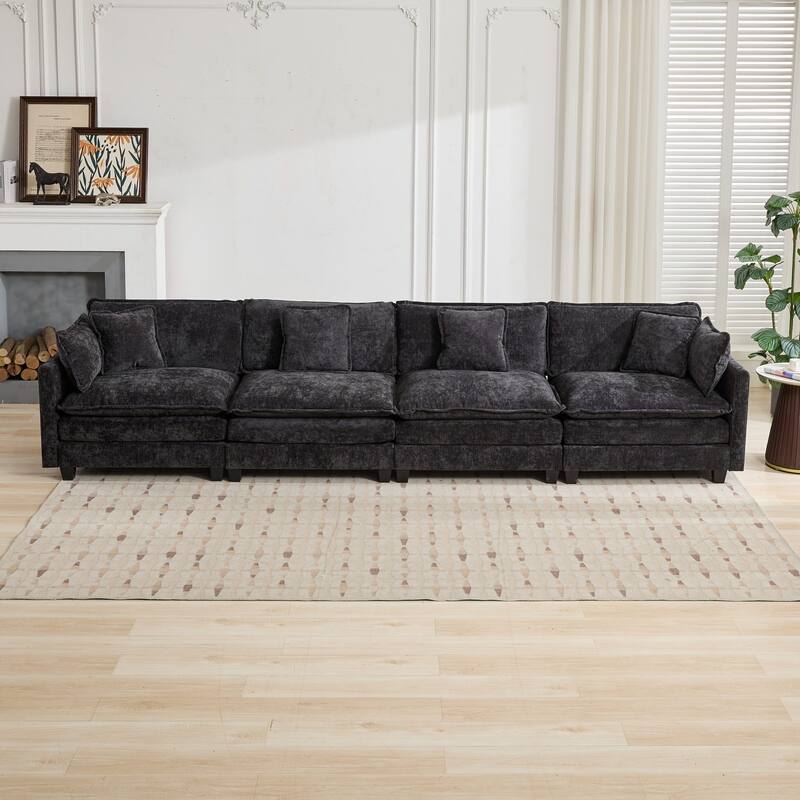 Roomfitters Large Upholstered 4-Seater Sofa with Plush Cushions and Pillows, Modern Cloud Couch for Living Room