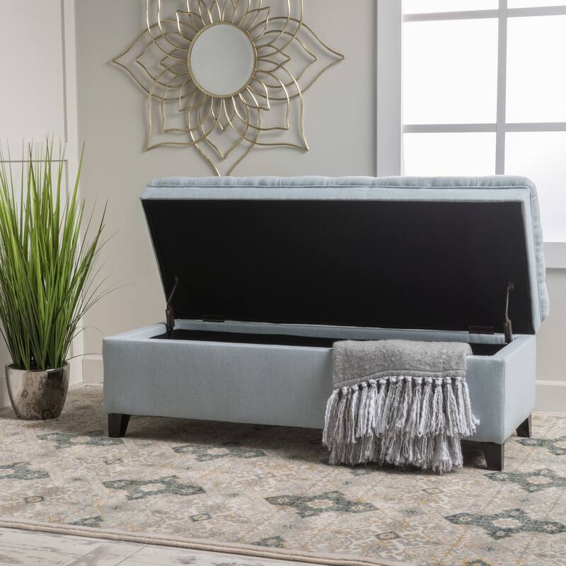 Storage Ottoman, 50" Upholstered End of Bed Bench with Safety Hinge, Large Entryway Bench, Foot Rest Stool for Living Room