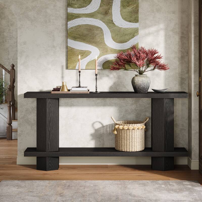 71-Inch Long Console Table for Entryway, 2-Tier Sofa Table - 11.81"D x 70.86"W x 31.5"H