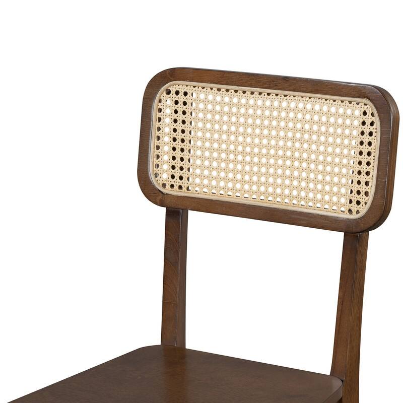 Oval Dining Table Set for 6 with Rattan Backrest Chair, 6-Piece Mid Century Modern Farmhouse Table with Chairs and Bench