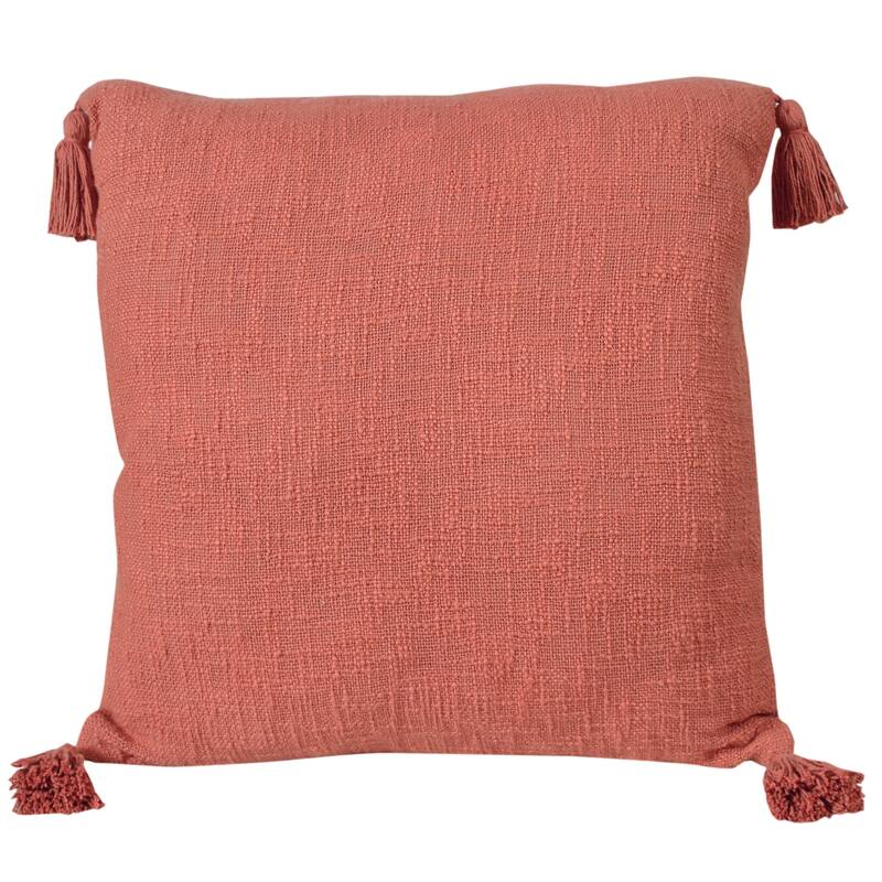 Handwoven Solid Square Throw Pillow Cover with Tassels - 20" - Orange