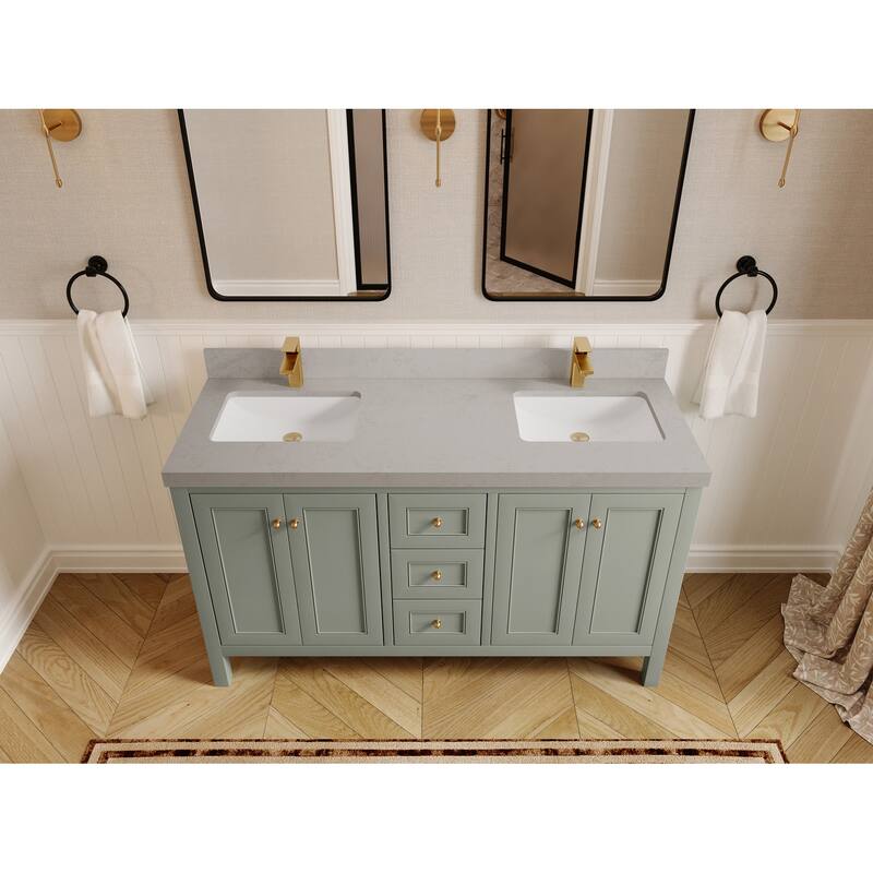 Willow Collections 60 in. W x 22 in. D Nashville Double Bowl Sink Bathroom Vanity with Countertop