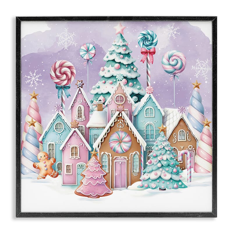 Stupell Gingerbread Candy Town Framed Giclee Art Design By Nicole DeCamp - 17 x 17 - Black