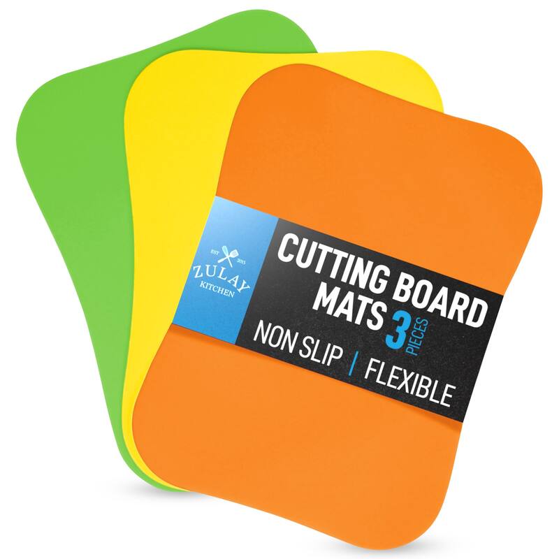 Zulay Kitchen Extra Thick Flexible Cutting Board Mats for Kitchen - Curved Edge (Yellow, Apricot, Lime Green)