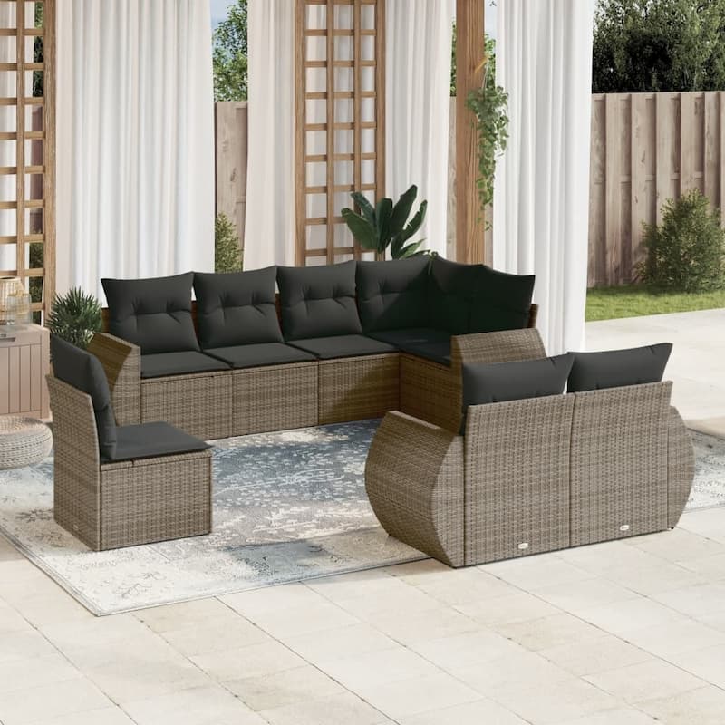 vidaXL Patio Sofa Set with Cushions Outdoor Furniture 9 Piece Poly Rattan - Gray without table - 24.4 x 28.0 x 27.2