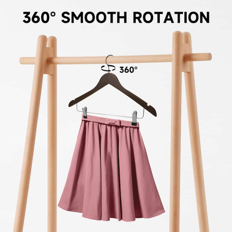 BP4U Solid Wood Hangers with Adjustable Metal Clips, Wooden Hangers for Coats, Jackets, Pants, Dresses, Skirts, and Suits