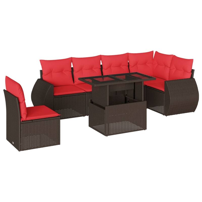 vidaXL 7 Piece Patio Sofa Set with Cushions Black/Brown/Gray Poly Rattan - 24.4 x 24.4 x 27.2