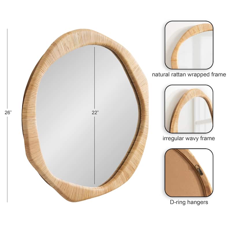 Kate and Laurel Rahfy Rattan Irregular Round Wall Mirror - 26x26