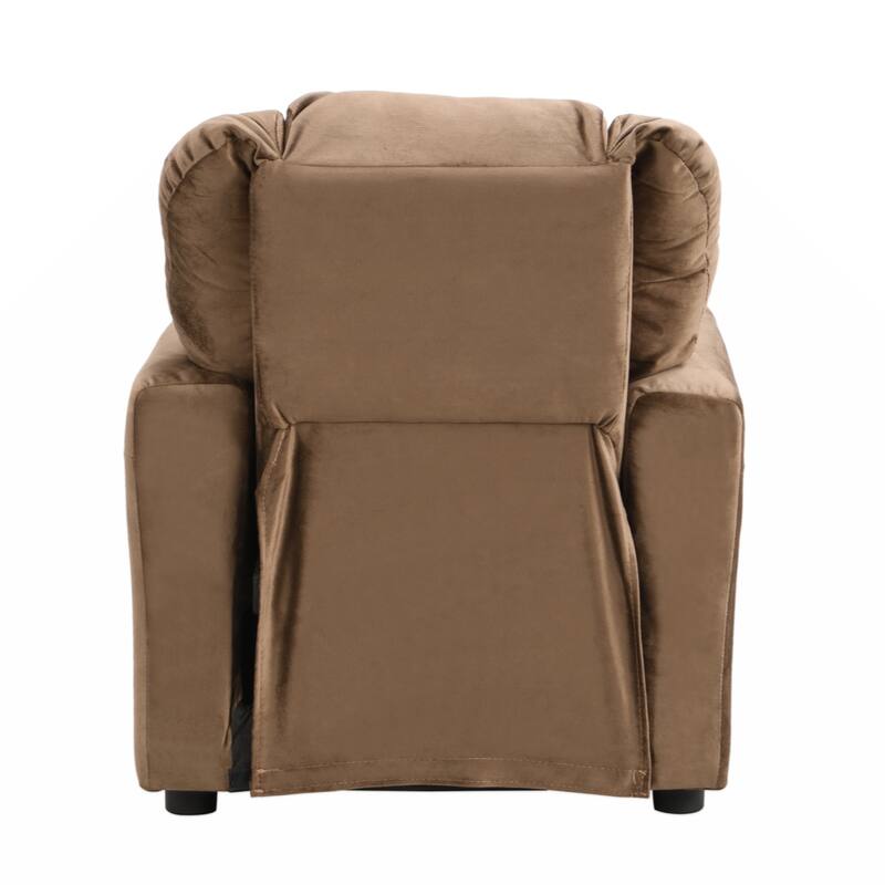 Kids Recliner Chair, Kids Upholstered Couch with One Cup Holder, Footrest, Backrest, Toddlers Velvet Recliner