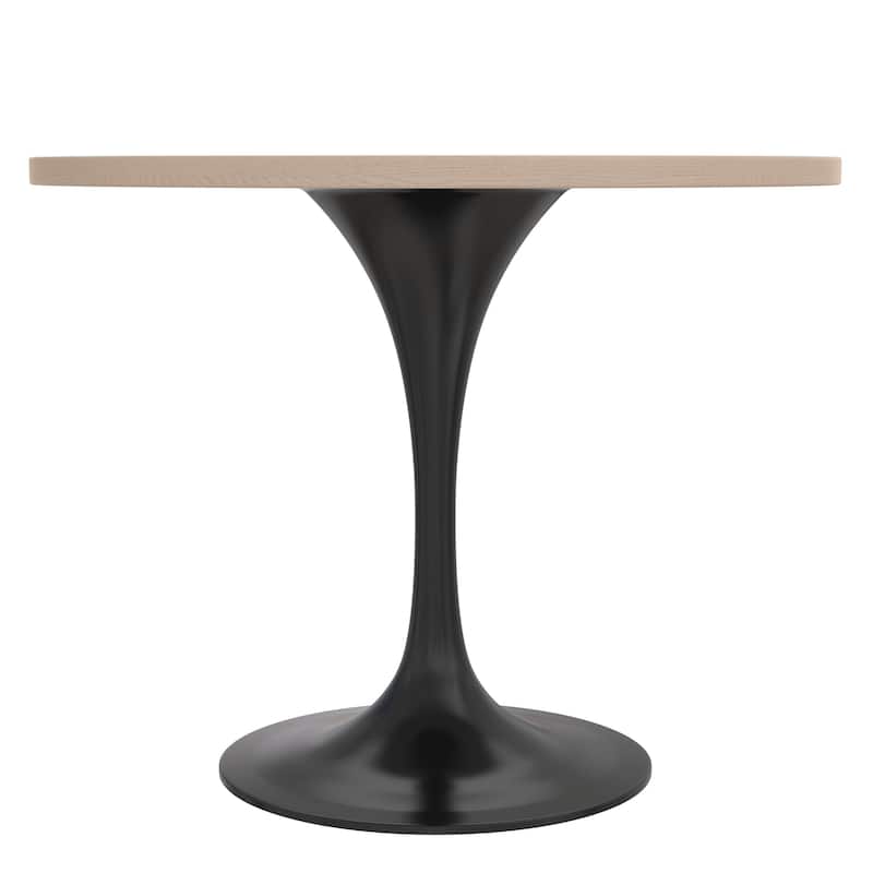 LeisureMod Verve 36" Round Dining Table with MDF Wood TableTop and Black Steel Base for Kitchen & Dining Room