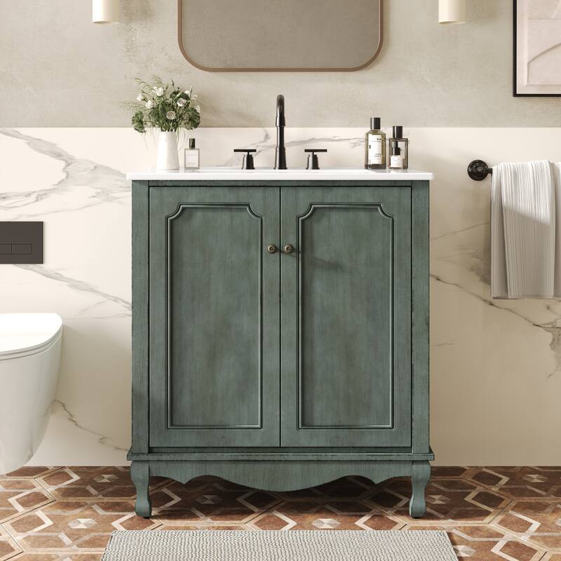 30 Inch Vintage Rectangle Bathroom Vanity with Ceramic Sink