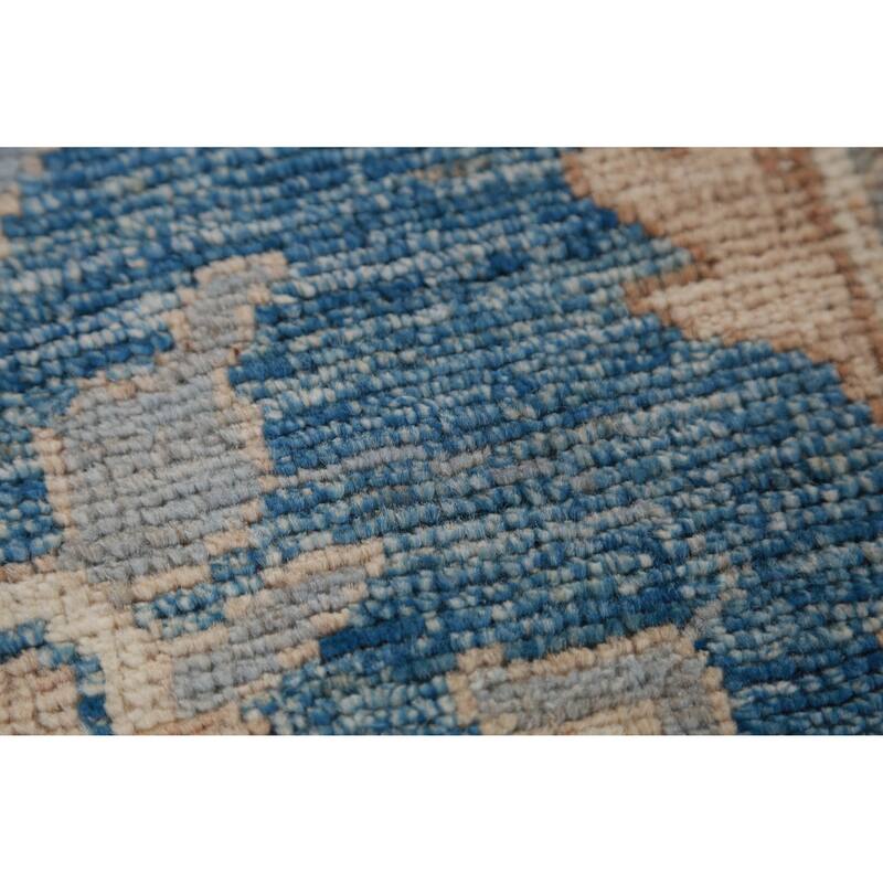 Hand Knotted Oriental 100% Wool Carpet Transitional All-Over Navy Blue & Blues Oushak Area Rug - 13' 11'' X 10' 1''
