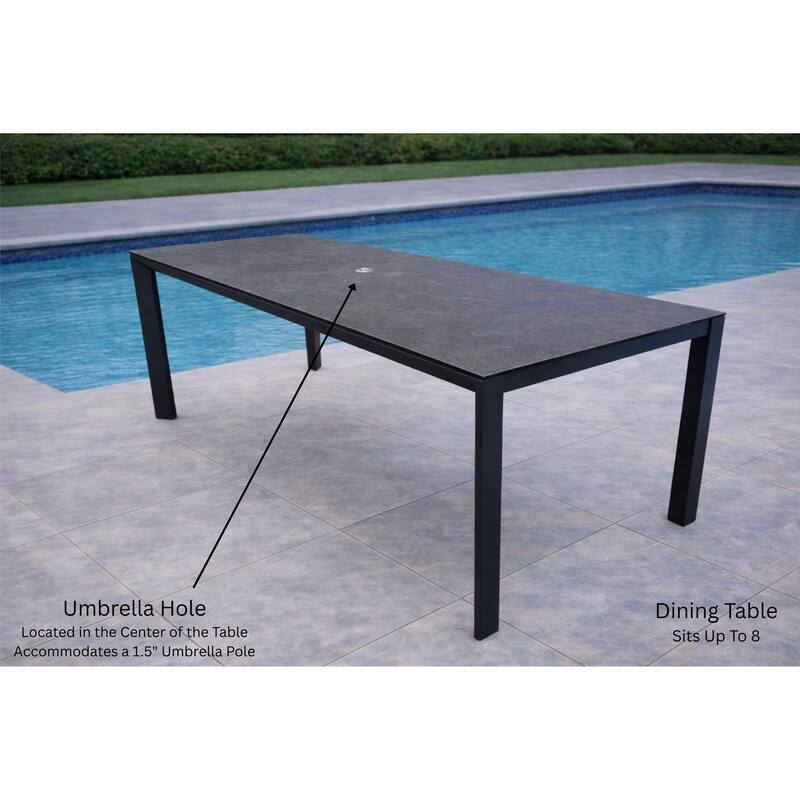 Bernini Dark Grey 9-Piece Aluminum Outdoor Dining Set with Sling Set in Smoke Grey - N/A