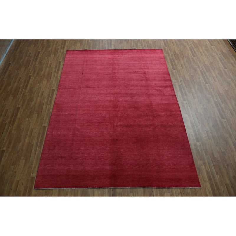 Hand Knotted Oriental 100% Wool Carpet Modern Solid Red Gabbeh Area Rug - 11' 11'' X 8' 9''