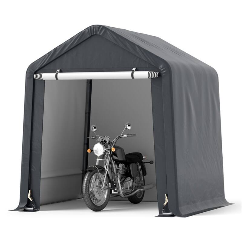 Grey Galvanized Metal Outdoor Storage Shed with PE Cover and Roll-Up Door - 78” W x 72” D x 84” H