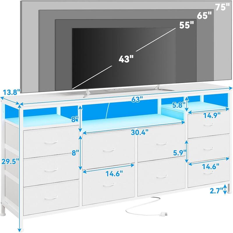 10 Drawer Dresser TV Stand , up to 75"