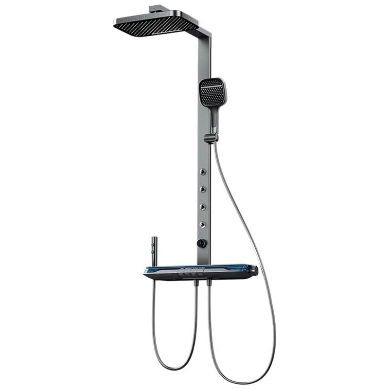 Exposed Tub and Shower Faucet with Hand Shower Brass Thermostatic Brass Wall Mount Complete Shower System with Waist Massage - Gun Grey