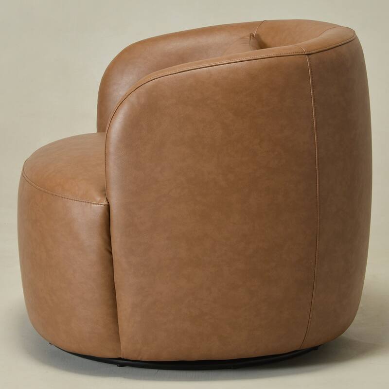 KINWELL 34" Wide Swivel Faux Leather Barrel Armchair Upholstered PU Leather Accent Chairs for Living Room Office Lounge