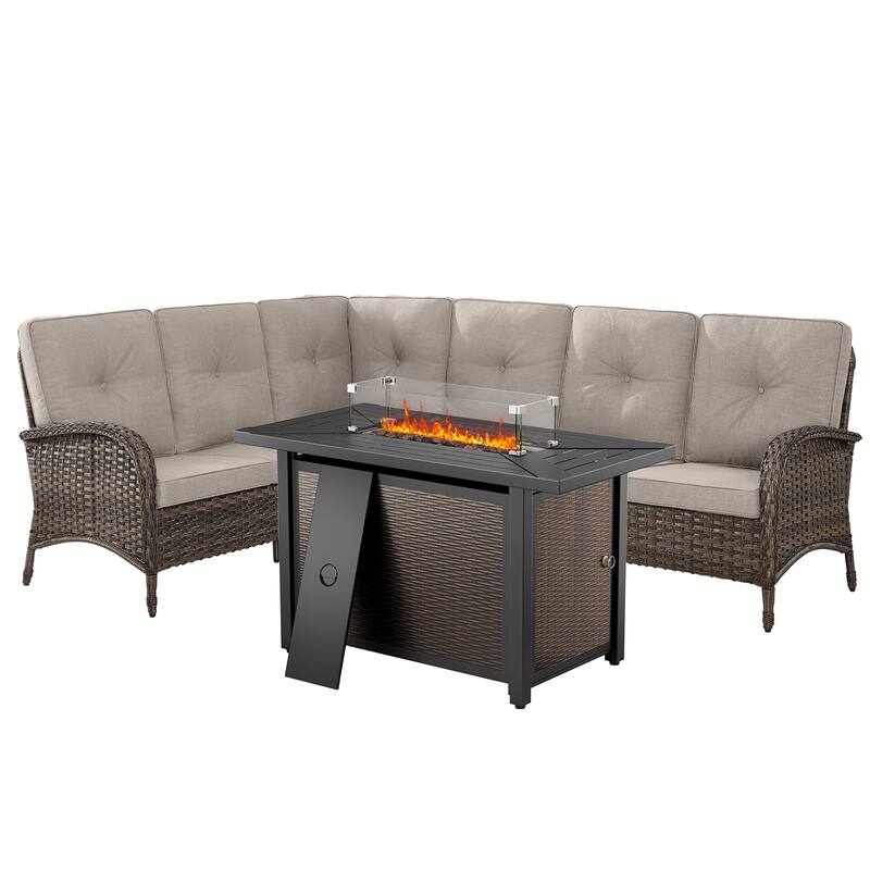 Patio Furniture Set with 43" Fire Pit Table -Beige - Brown