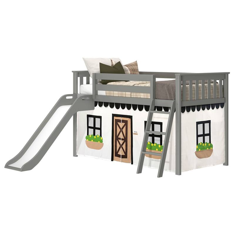 Max and Lily Classic Twin-Size Low Loft with Easy Slide and Curtain