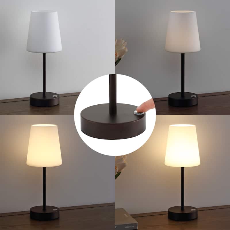 Eli 12.75" Modern Minimalist Iron Wireless Rechargeable Integrated LED Table Lamp, Nickel/White by JONATHAN Y