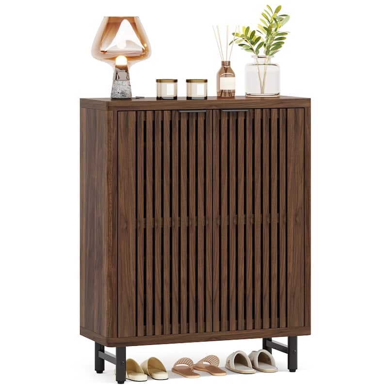 Wooden Bathroom Floor Cabinet, Adjustable Shelves Large Storage Sideboard Accent Cabinet for Bathroom Kitchen Living Room