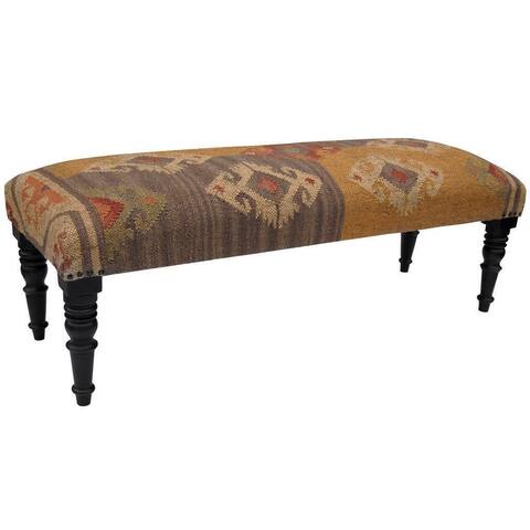 Handmade Kilim Upholstered Wooden Bench - 48" L x 16" W x 18" H