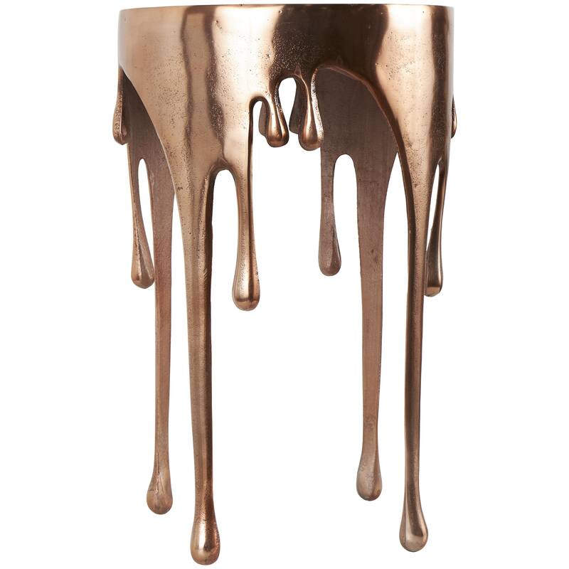 Copper Aluminum Metal Drip Side End Accent Table with Melting Design and Shaded Glass Top