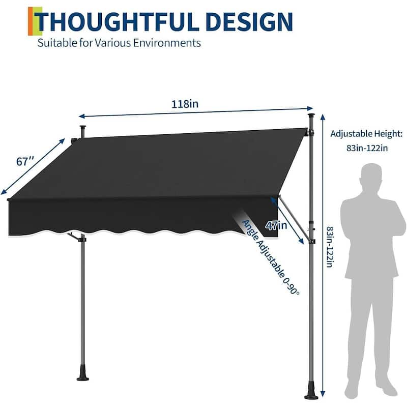 Outdoor Sunshade Shelter, Manual Patio Retractable Awning, UV Protection for Backyard Garden - N/A