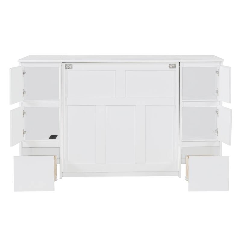 Twin Size Modern Murphy Bed with Drawers, Cabinets, and USB Ports