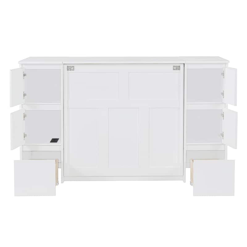 Twin Size Modern Style Murphy Bed with Drawers, Cabinets and USB Ports for Bedroom