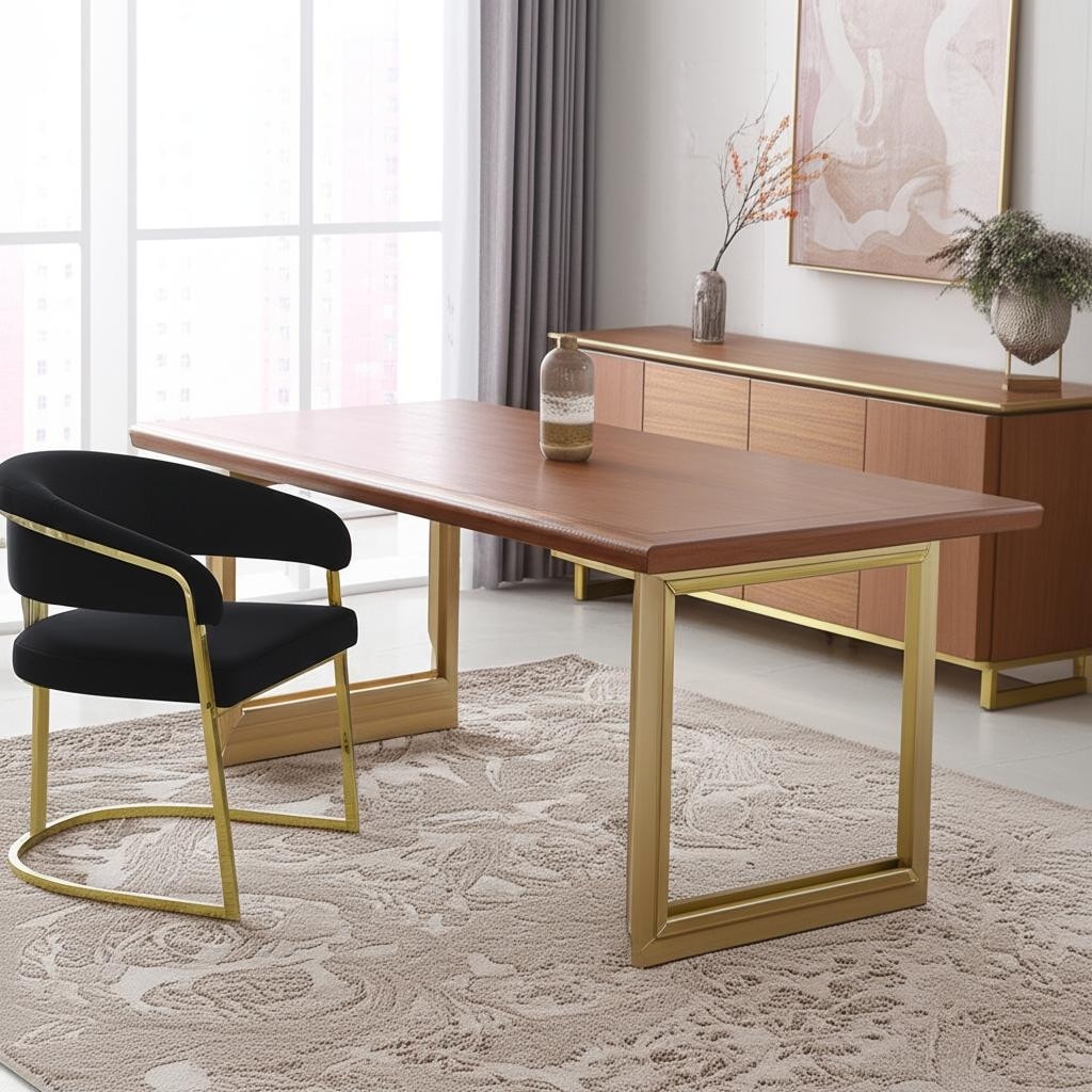 HomeRoots Black and Gold Upholstered Velvet Partially Open Back Dining Side Chair - 20.00 in. x 32.00 in. x 22.00 in.