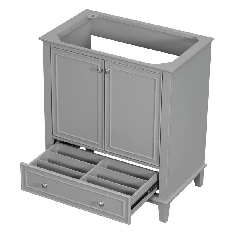 29.5" White Bathroom Vanity Cabinet Base with Adjustable Shelf, 1 Drawer & 2 Doors, Freestanding, Solid Wood