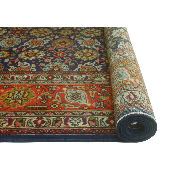 Fine Vintage Distressed Jade Navy/Orange Rug - 6'6" x 9'8"