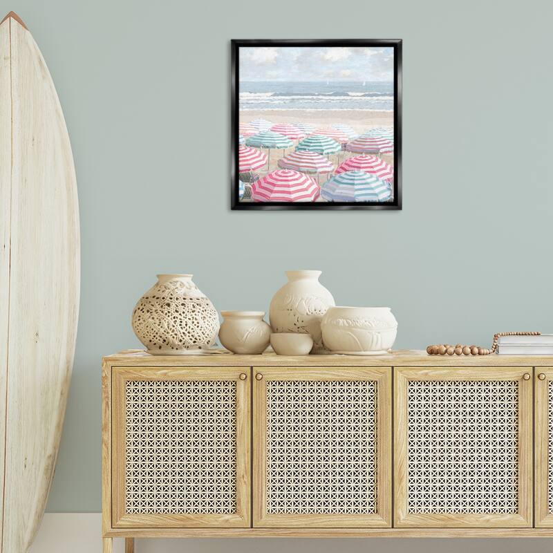 Stupell Bright Beach Umbrellas Scene Framed Floater Canvas Wall Art Design By Amber Sterling