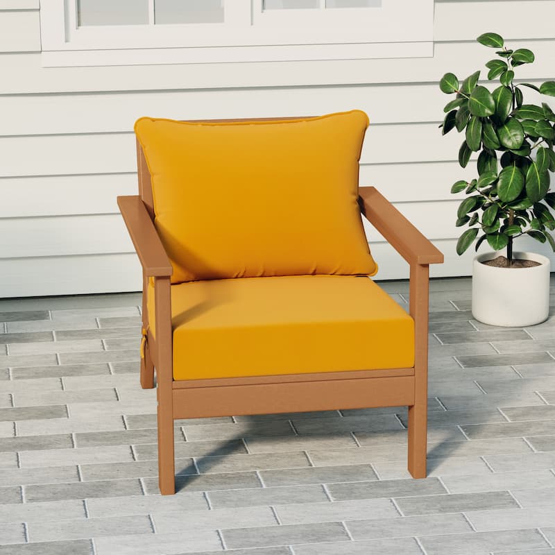 Birchwood All Weather HDPE Outdoor Patio Deep Seating Teak Club Chair With Cushions (1-Piece) - Teak/Yellow