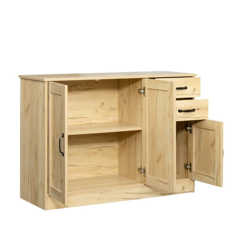 Roomfitters 43" Modern Buffet Sideboard, Oak Wood Storage Cabinet with Drawers and Doors for Dining Room or Entryway