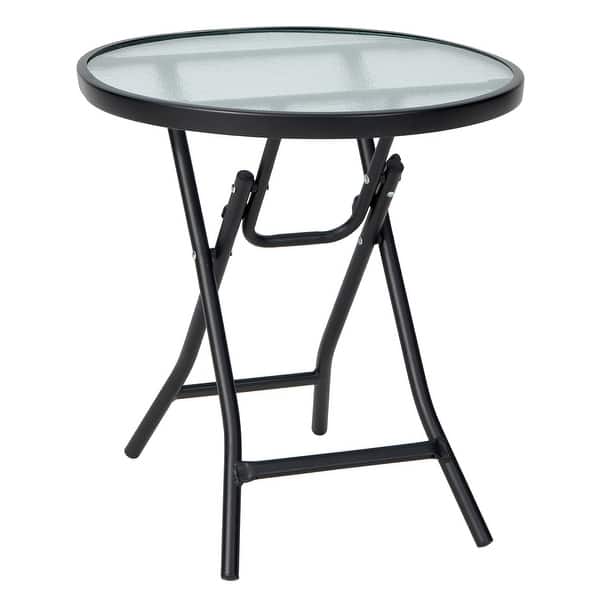 slide 2 of 9, Costway Patio Folding Round Glass Side Table Bistro Coffee Table Plant - See Details Black