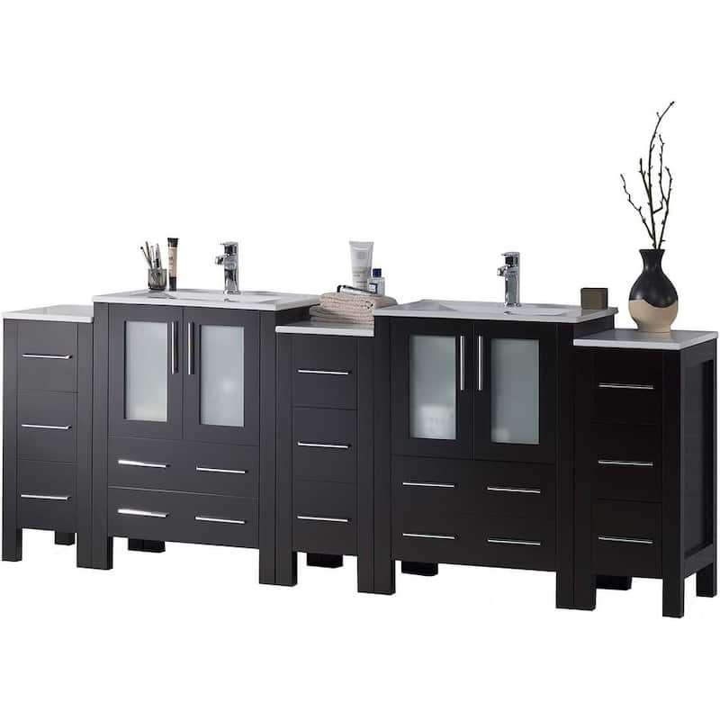 Blossom Sydney 84 Inch Solid Wood Double Sink Vanity with Side Cabinet - Espresso