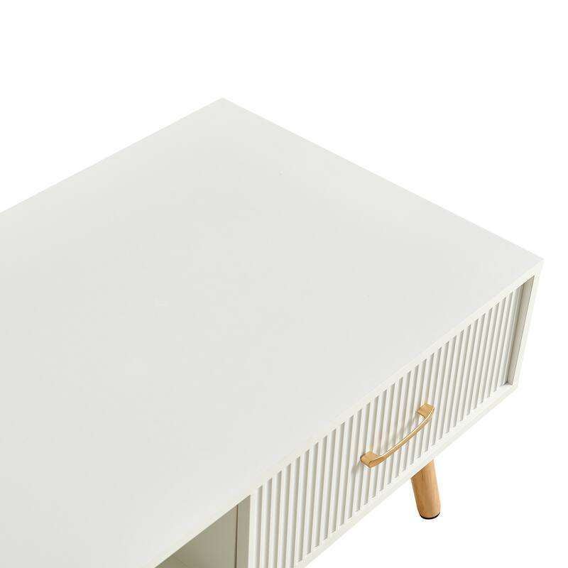 Modern Coffee Table with Drawer for Living Room,Solid Wood Legs
