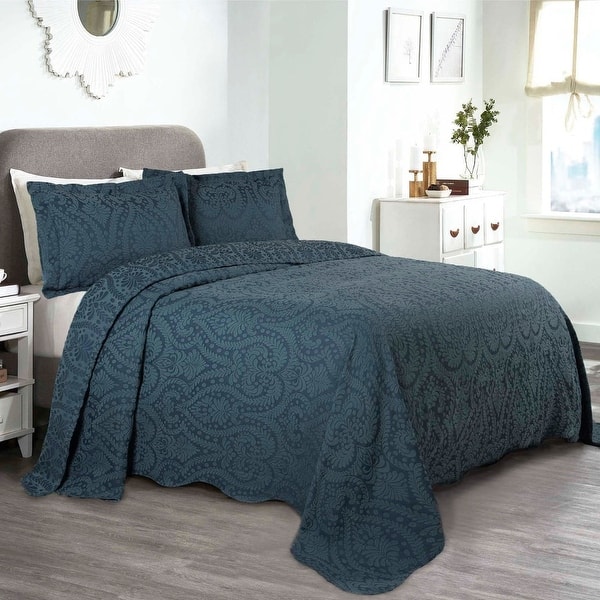 slide 2 of 56, Superior Aspen Jacquard Floral Scalloped Edges Cotton Blend Bedspread Set