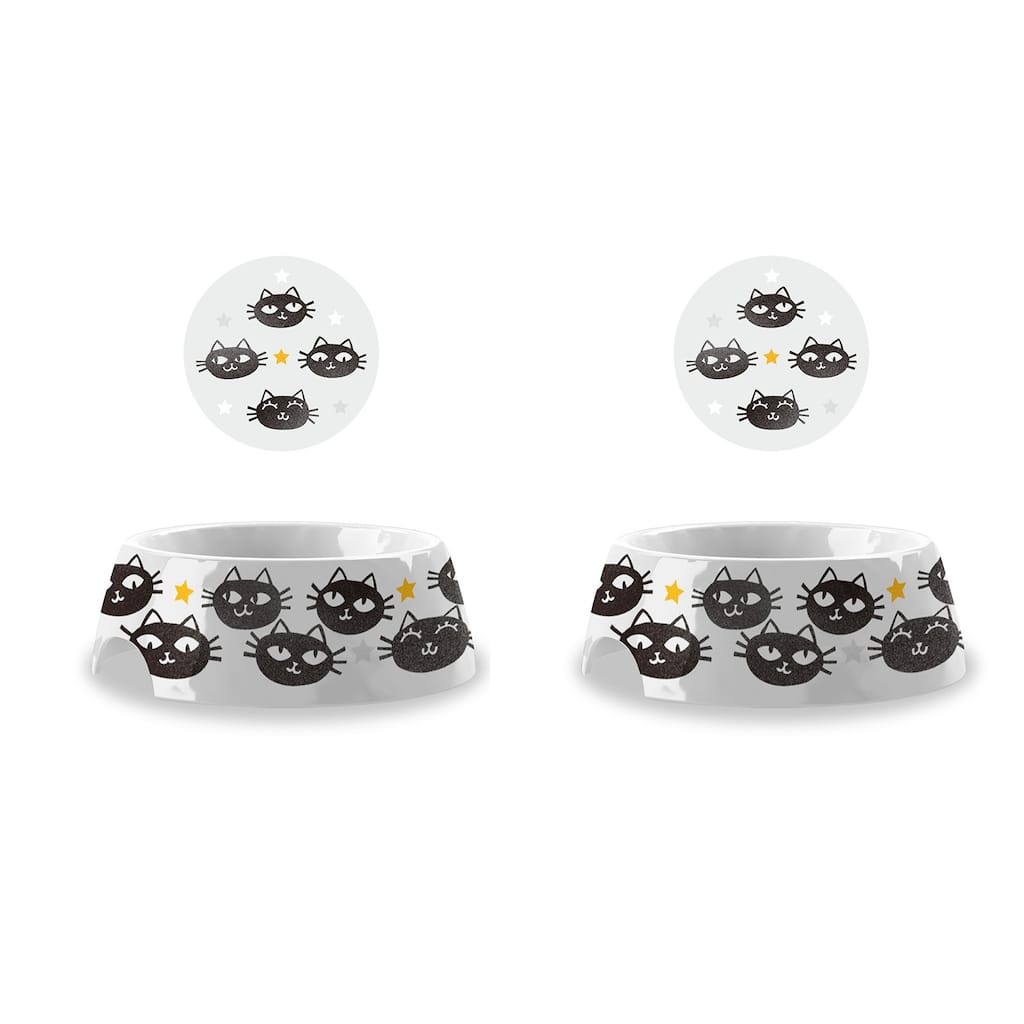 Abode Homewares Matt The Cat Melamine Pet Bowl - Small - 1 Cup - White - Set of 2