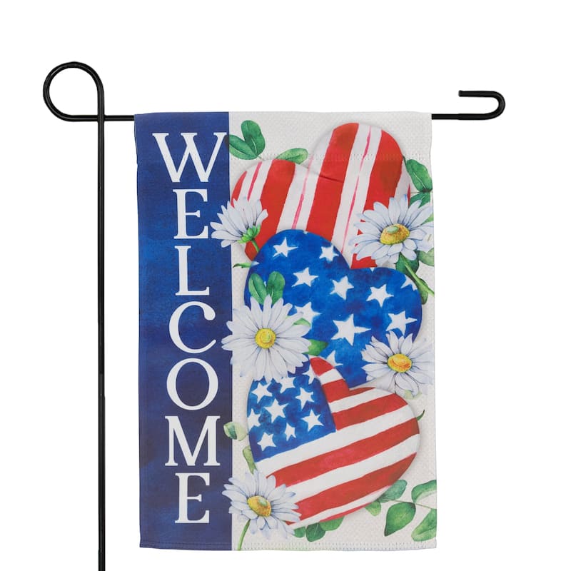 Stars Stripes Hearts "Welcome" Americana Garden Flag 18" x 12.5"
